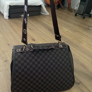 Checkered Brown Dog Carrier Shoulder Bag